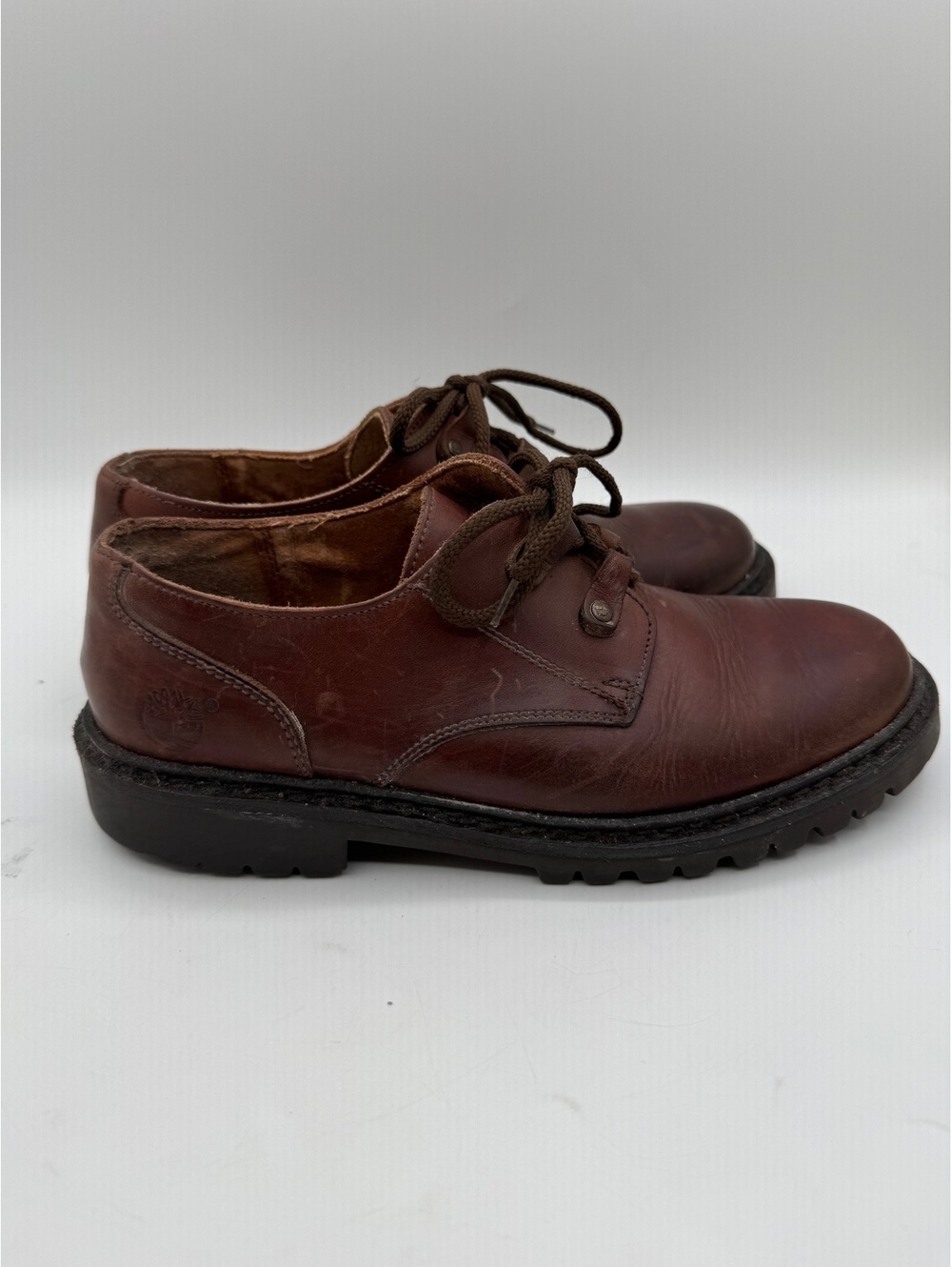 Vintage Timberland Men's Brown Leather Lace-Up Shoes Size 7.5